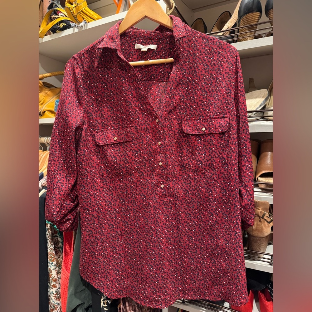 Skies Are Blue Red Blouse EUC